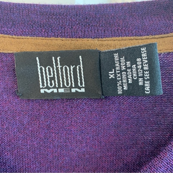 belford MEN 100% Extra Fine Merino Wool Purple V-Neck Sweater Size XL EUC - Picture 4 of 4